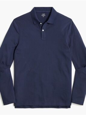 J. Crew Navy Long-Sleeve Polo Shirt with Two-Button Placket BJ014